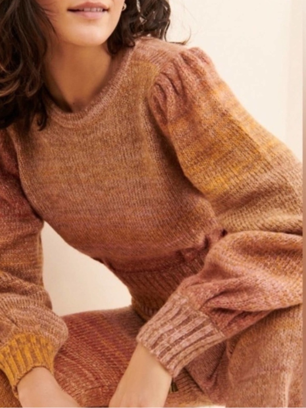 L*SPACE Rust Orange Red Balloon Sleeve Cropped Juniper Sweater Size S - Picture 3 of 12